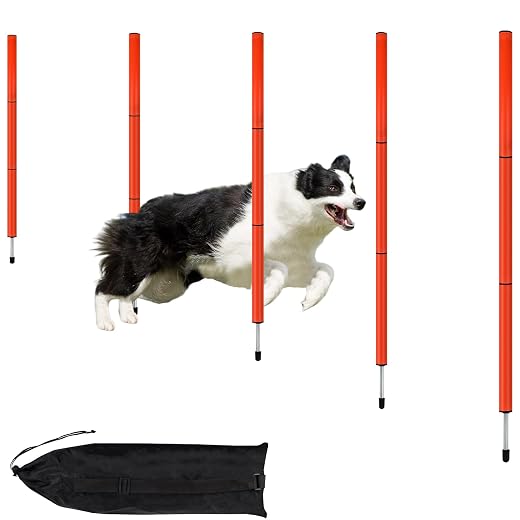 Dog Agility Weave Poles, Portable Dog Training Poles Dog Agility Equipment Training Obstacle Course Beginner Kit, Dog Agility Course Backyard Set with Carrying Bag