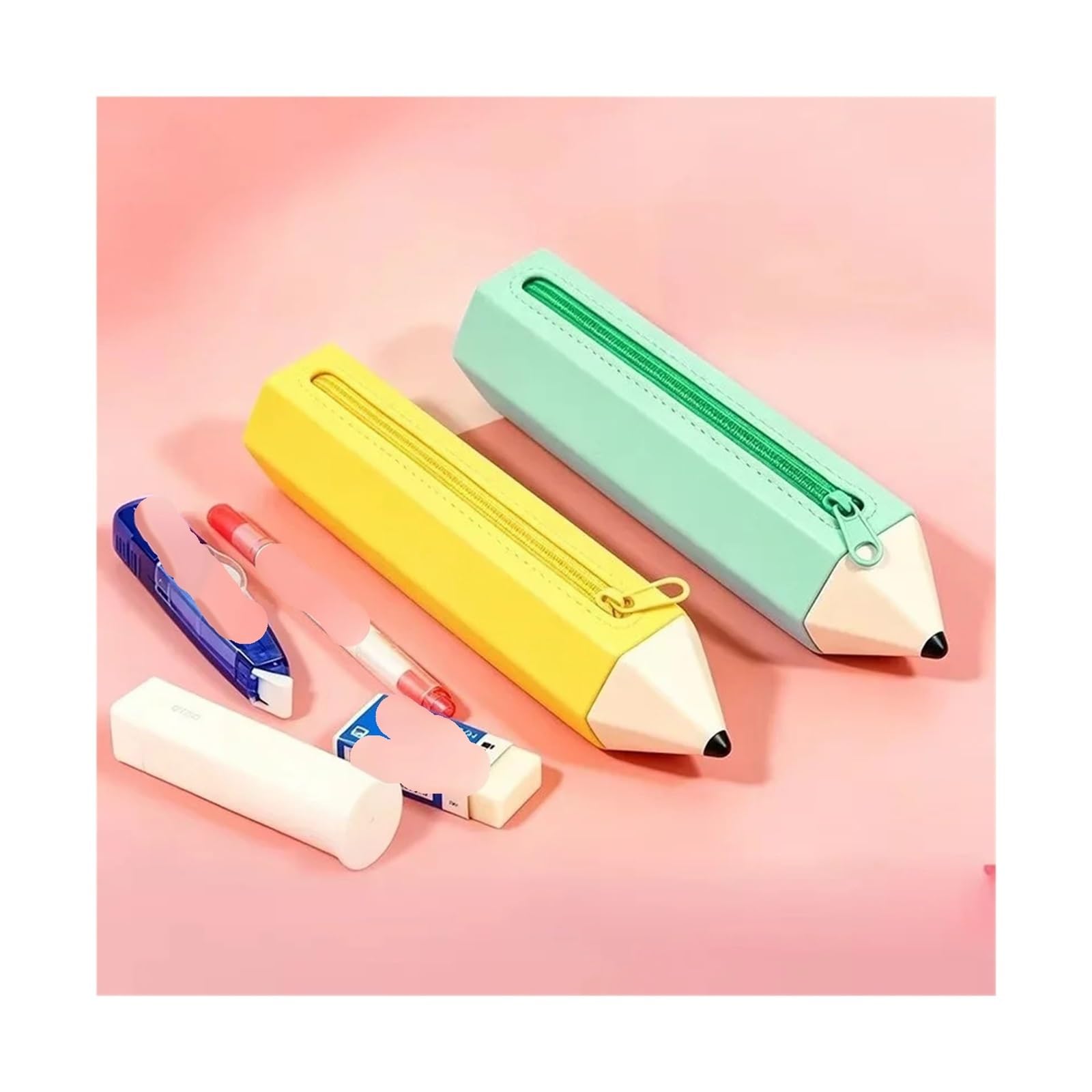 Astuccio a forma di matita for la scuola | Silicone, creativo, grande capacità, studente primario, organizer for cancelleria(Green)