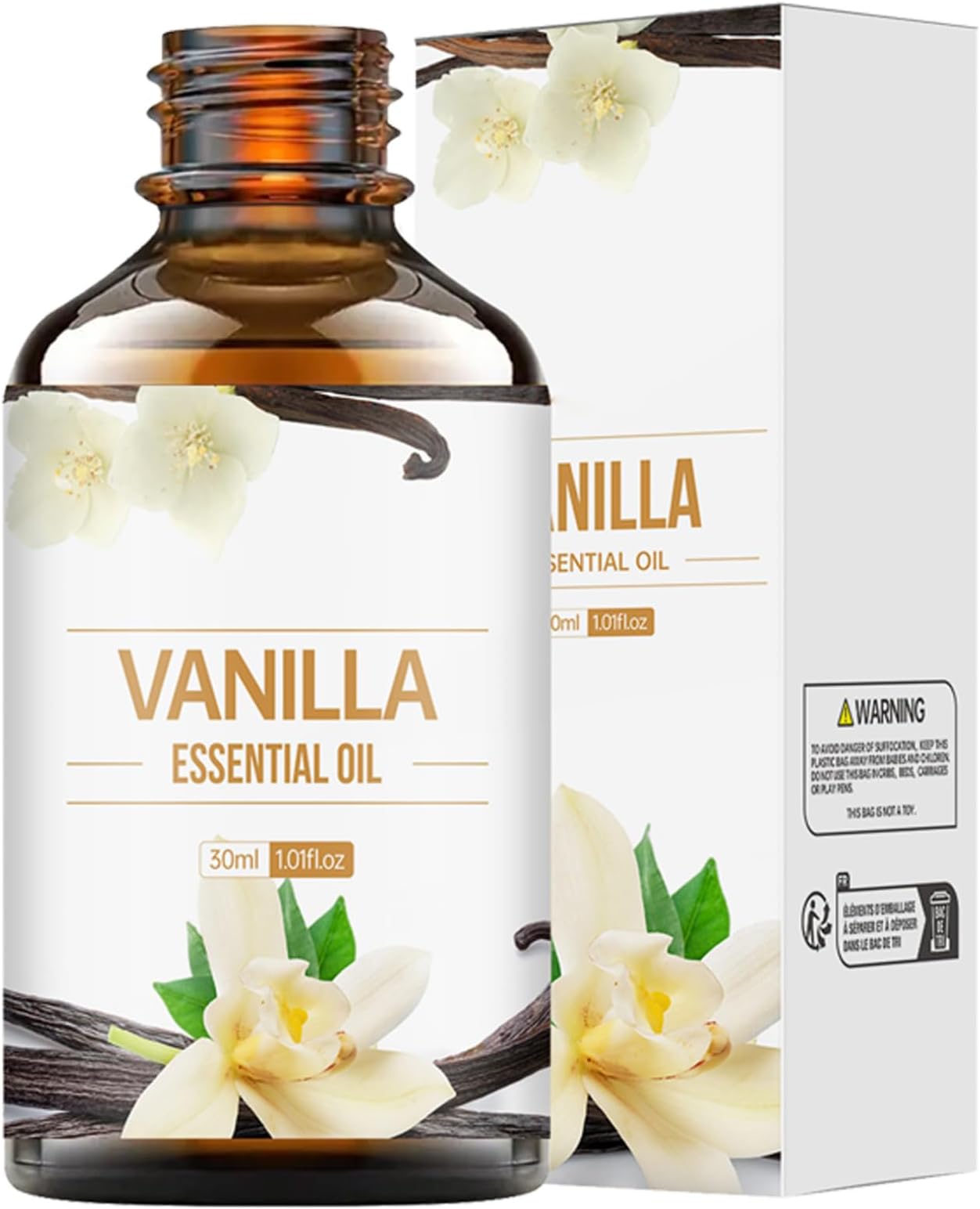 FEESHOW Natural Vanilla Essential Oil 30ml for Diffuser Humidifier and DIY Perfume Body Oil 100% Pure Fragrance Oil for Hair Skin Care Relaxing Scent Home Spa White One Size