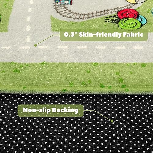 LIVEBOX Green Kids Playroom Rug, 5'x7' Washable Road Rug for Kids Room, Non-Slip Soft Car Rugs Play Mat for Baby Nursery, Large City Traffic Rugs Classroom for Boys Girls Dorm Toy Room Tent - Image 4