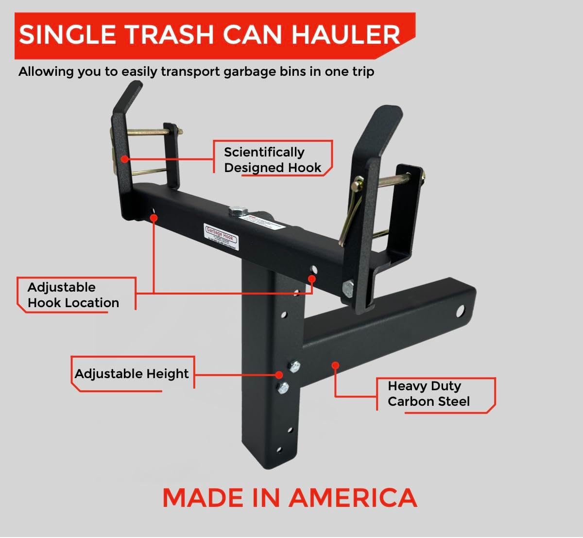 American Made Premium Single Can Receiver Garbage Hauling Hitch - by Garbage Commander