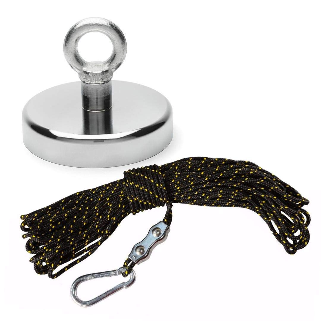 125mm Recovery Magnet Fishing Treasure Detector 20 Metre Rope & Carabiner 130kg