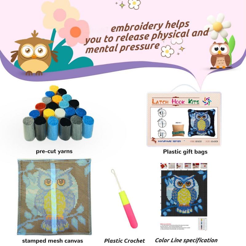 Flowers Dachshund Latch Hook Pillows Kits Cushion Pillow Cover with Pattern Printed Canvas Sofa Crafts Adults Embroidery Cross Stitch Making Hooking Crochet Kits 17x17 inch(128)