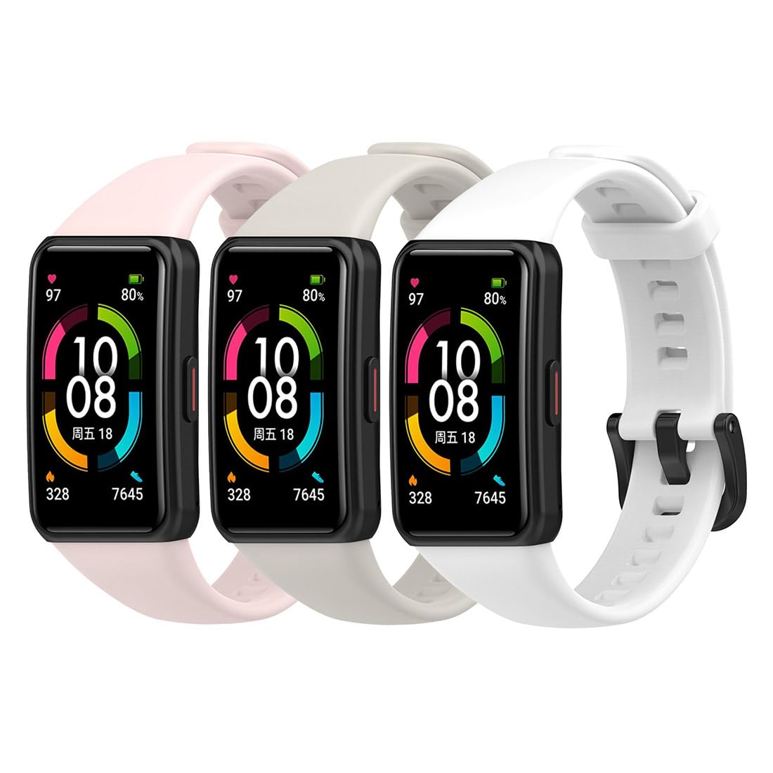 BexidoIeraCompatible Strap for Huawei Band 6/6 Pro Honor Band 6/7 [3  Sets] Soft Silicone Adjustable Sport Wristbands