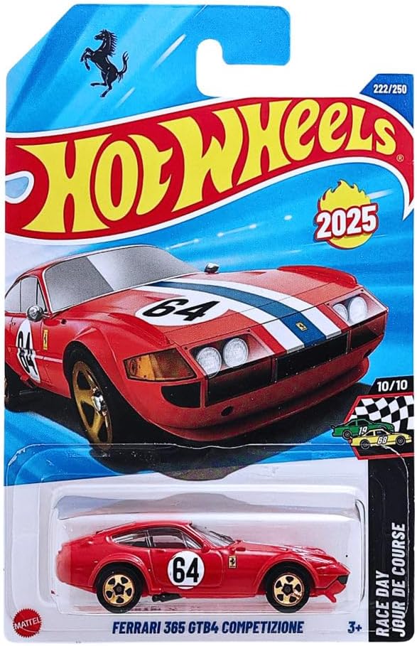 Hot Wheels Ferrari 365 GTB4 Competizione HYW48 HW Race Day 10/10 Short Card Red Ferrari License Mattel 2025 164