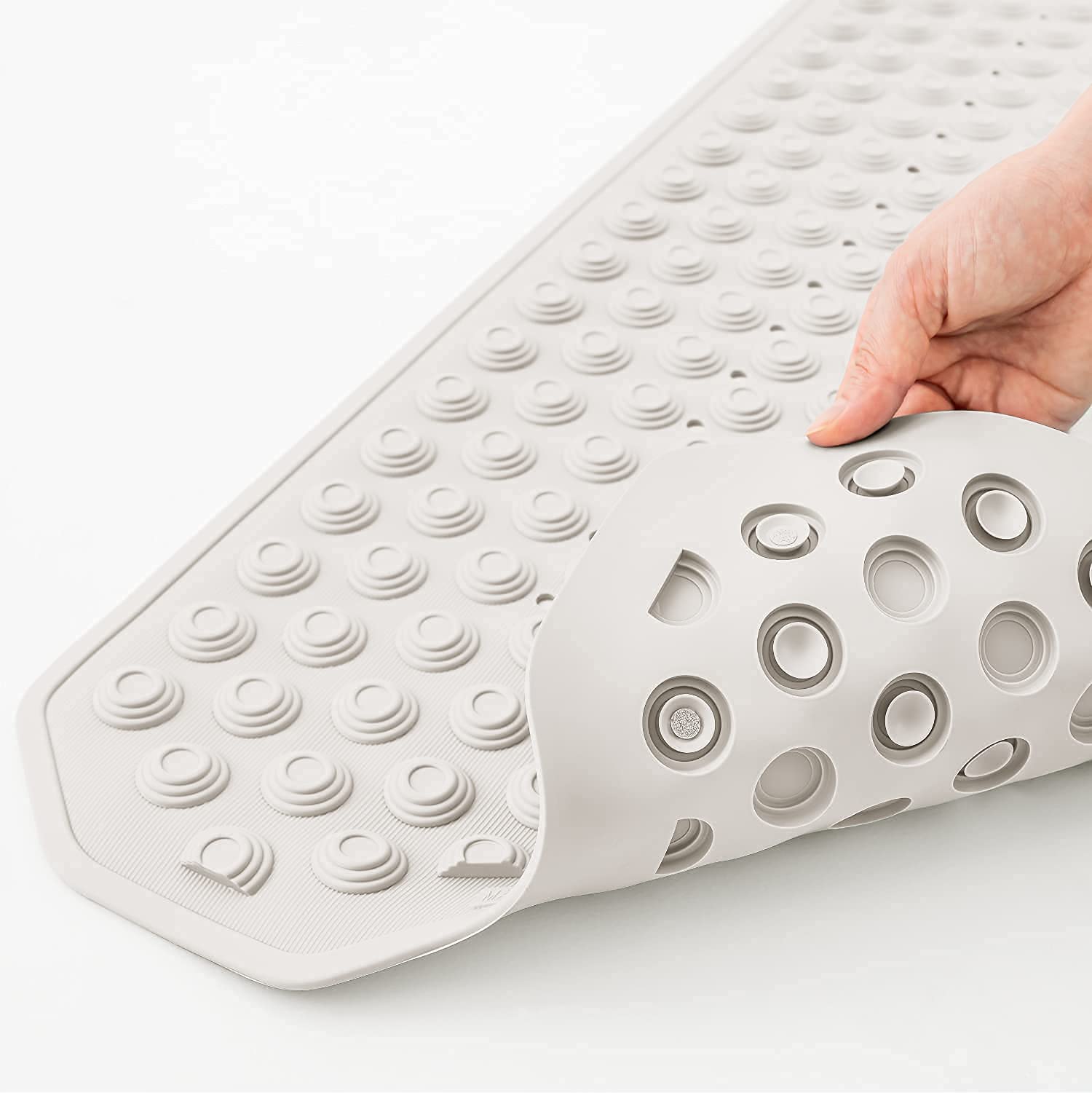 Tatkraft Secure - Tappetino Vasca da Bagno Antiscivolo - qualità Italiana - 40x103cm - Lavabile in Lavatrice - Antimuffa - Tappeto Bagno in Gomma Naturale - Sicurezza per Anziani e Bambini - Bianco
