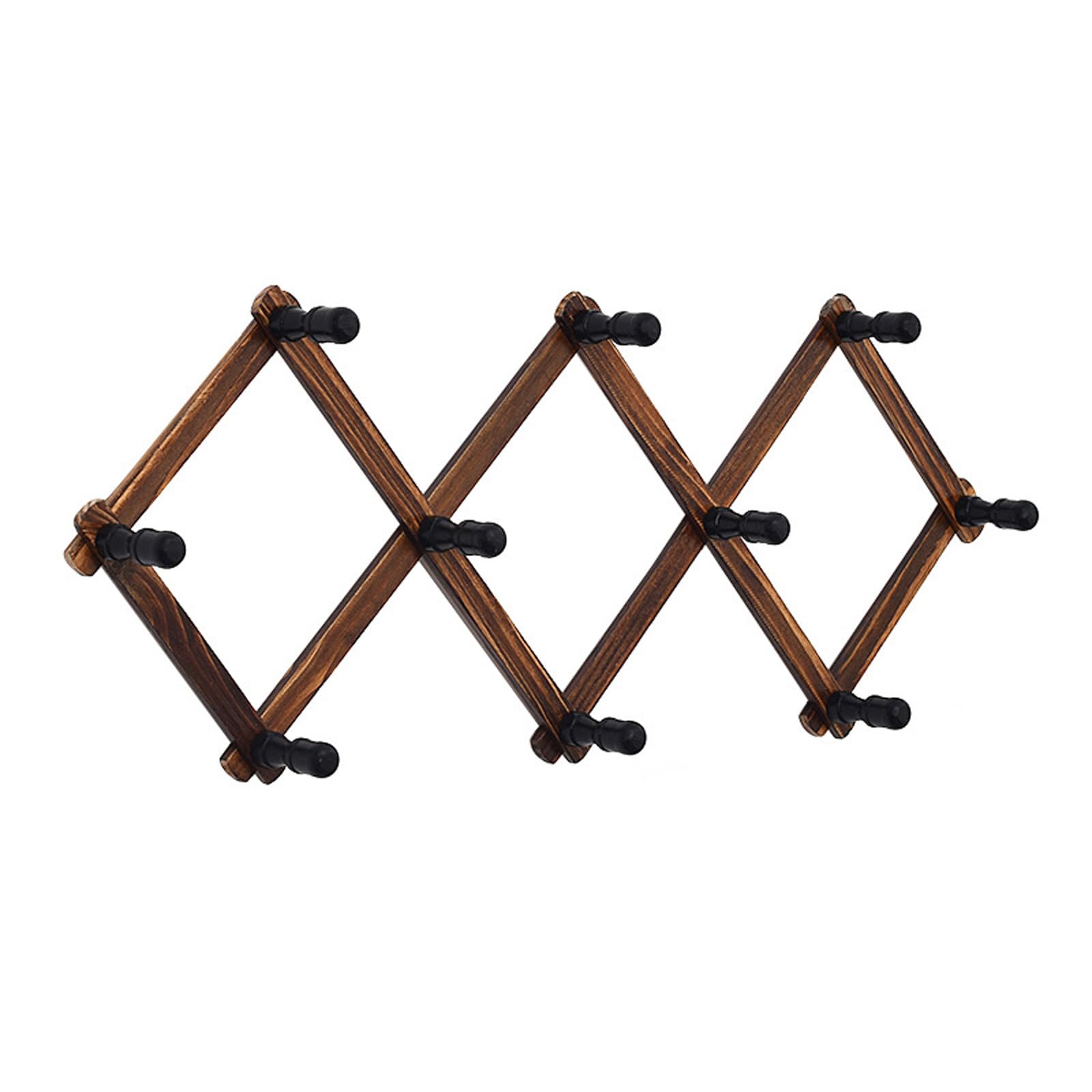 MICFENY Expandable Wooden Coat Rack Wall Mount Hanger with Pegs for Hats and Mugs Space Saving Baseball Caps Organiser