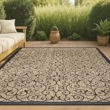 JONATHAN Y SMB107A-8 Madrid Alfombra Exterior Interior Textura Tejido Filigrana Vintage, Negro/Caqui