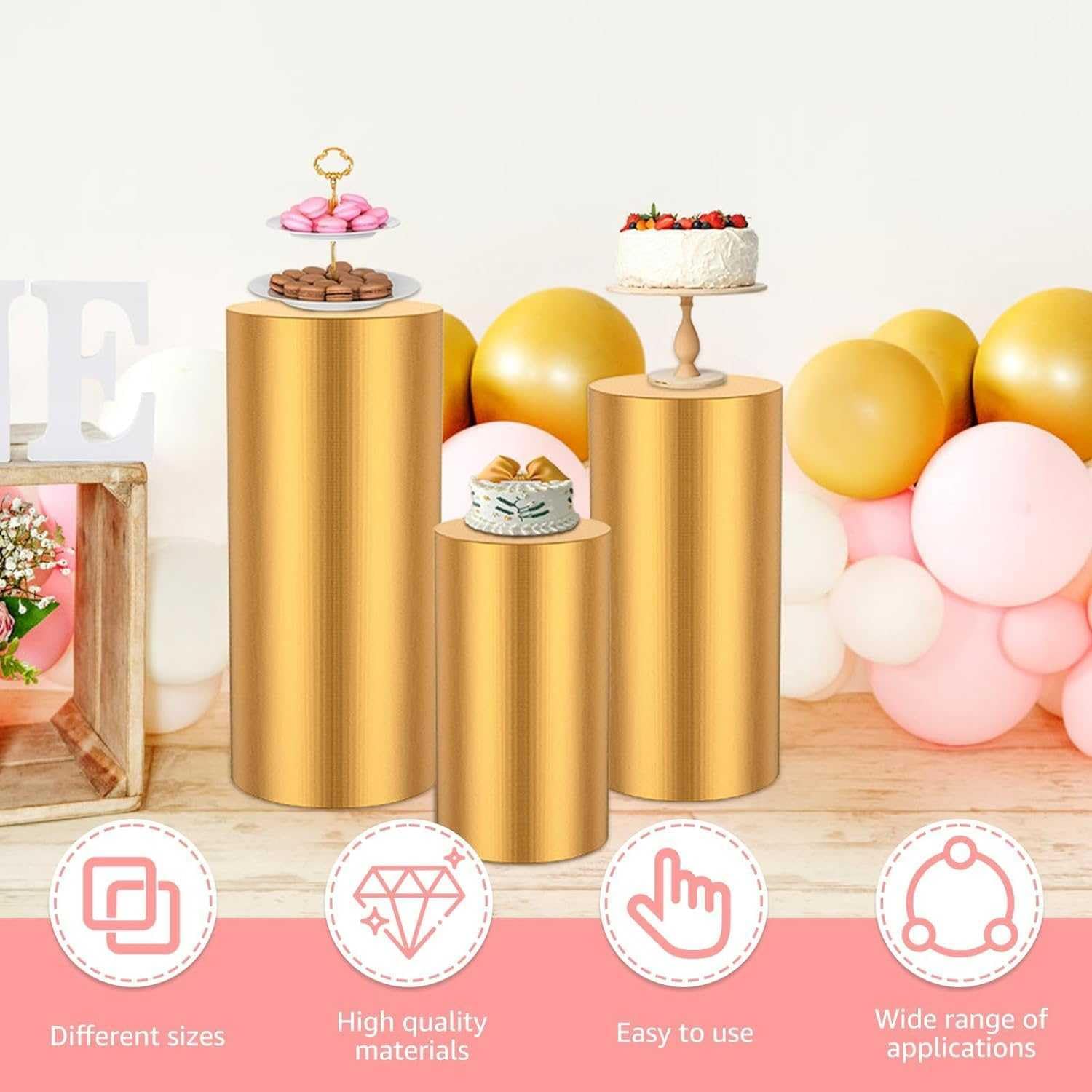 Juego de 3 Soportes cilíndricos Blancos: pedestales Redondos para exhibir Pasteles y Flores para Bodas, cumpleaños, Baby Showers, Halloween y Eventos navideños