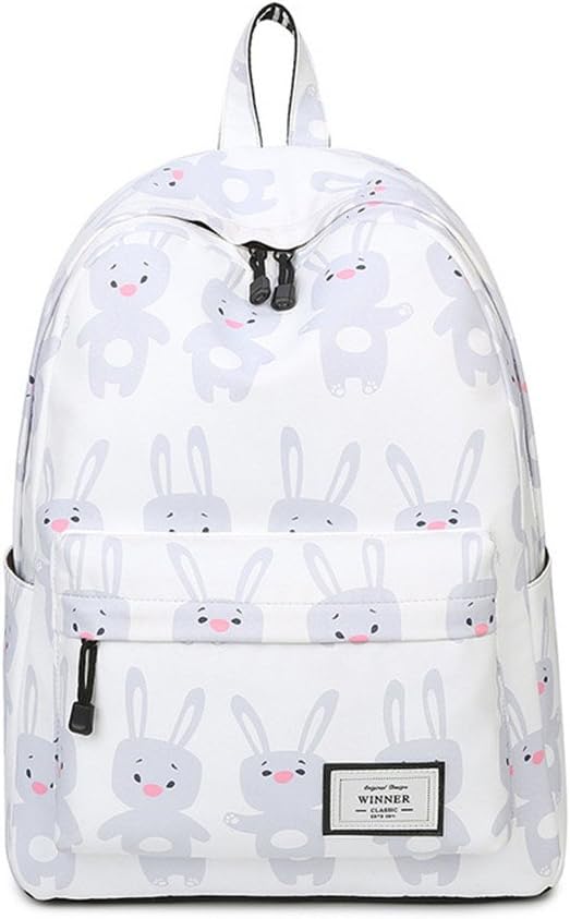 Women Cute Cartoon Animal Printing Backpack Canvas Rabbit Bagpack Bookbag School Bags For Teenage Girls Fresh Backbag Laptop White