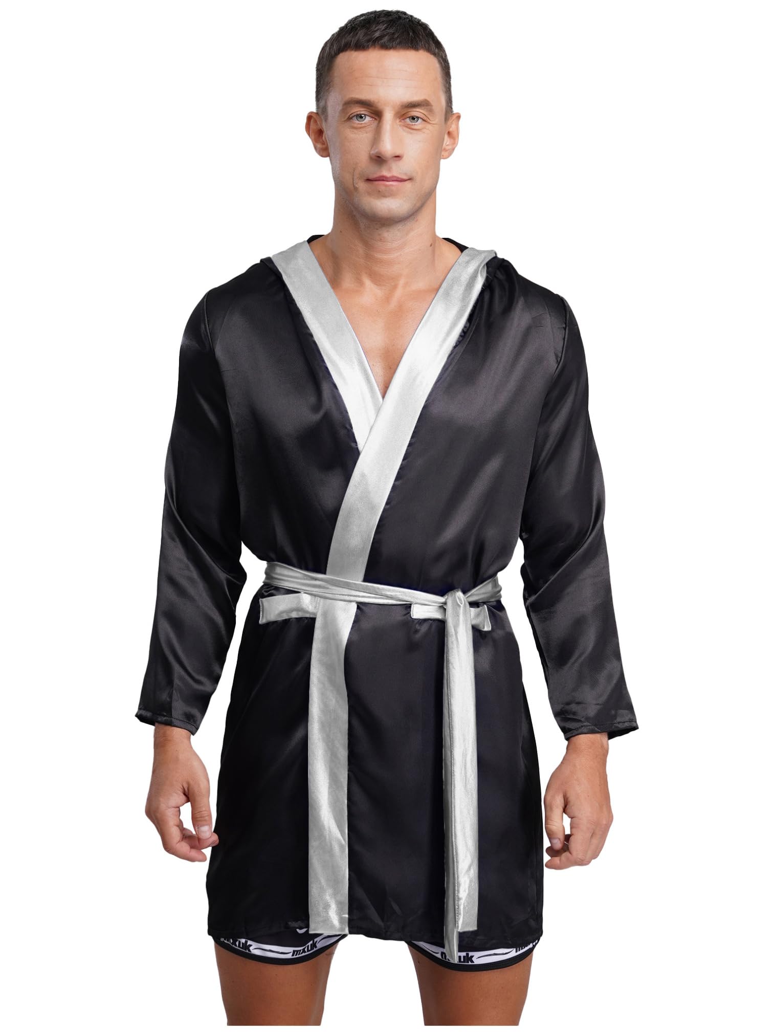 Agoky Costume Boxeur Homme Déguisement Adulte Peignoir Boxe Manches Longues Tenue Carnaval Party