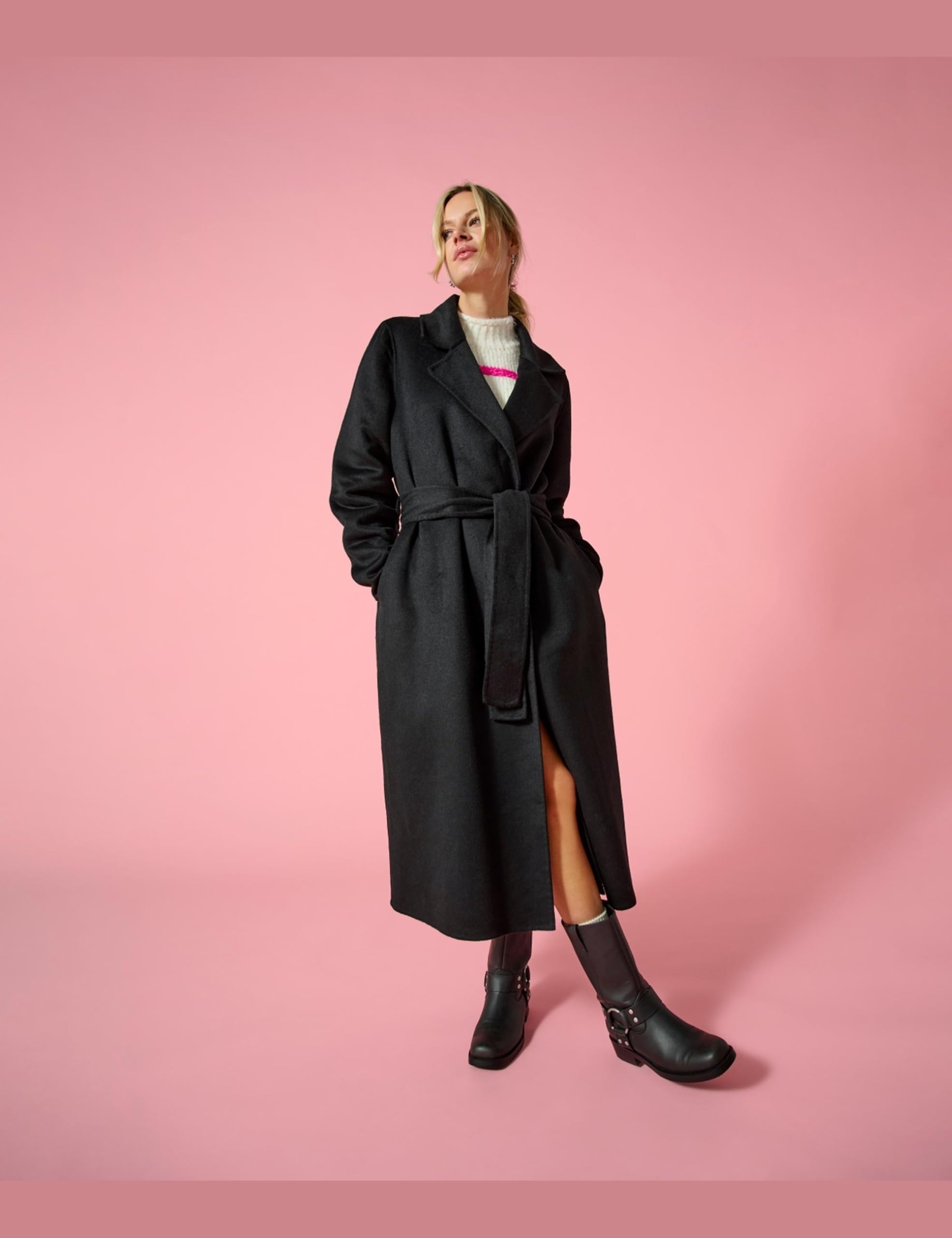 ONLY Onlbelina Belted Handmade Wool Coat OTW płaszcz damski, czarny, M