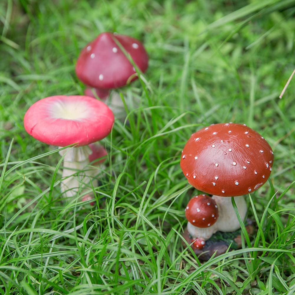 Figurki zwierząt ogrodowych na zewnątrz， dekoracje patio， zestaw 3 figurek grzybów ogrodowych， figurki dekoracyjne na zewnątrz， ozdoby do krajobrazu， ręcznie，
