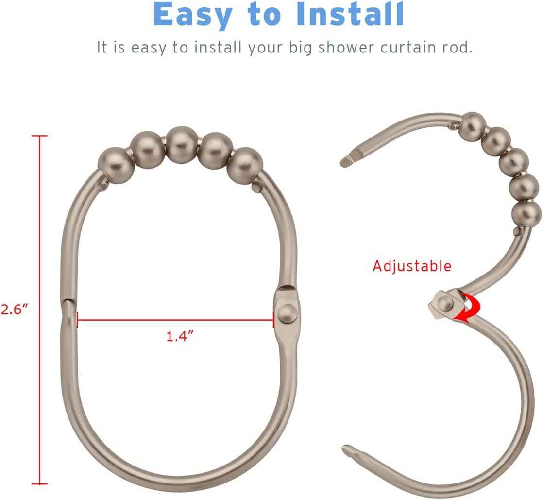 Amazer Shower Curtain Hooks Rings, Metal Wide Shower Curtain Rings Hooks for Bathroom Shower Rod Curtains, Matte Nickel, Set of 12 : Home & Kitchen