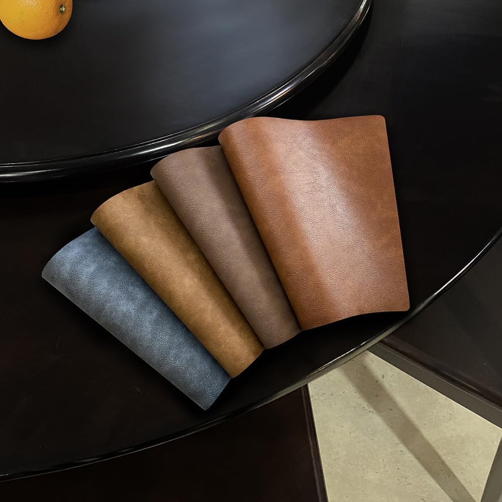 Leather Round Table Washable Placemats, Thick Faux Leather Heat Resistant Wedge Table Placemat, Waterproof Non-Slip Easy to Clean Place mat for Kitchen Coffee Dining Room Table Set of 11