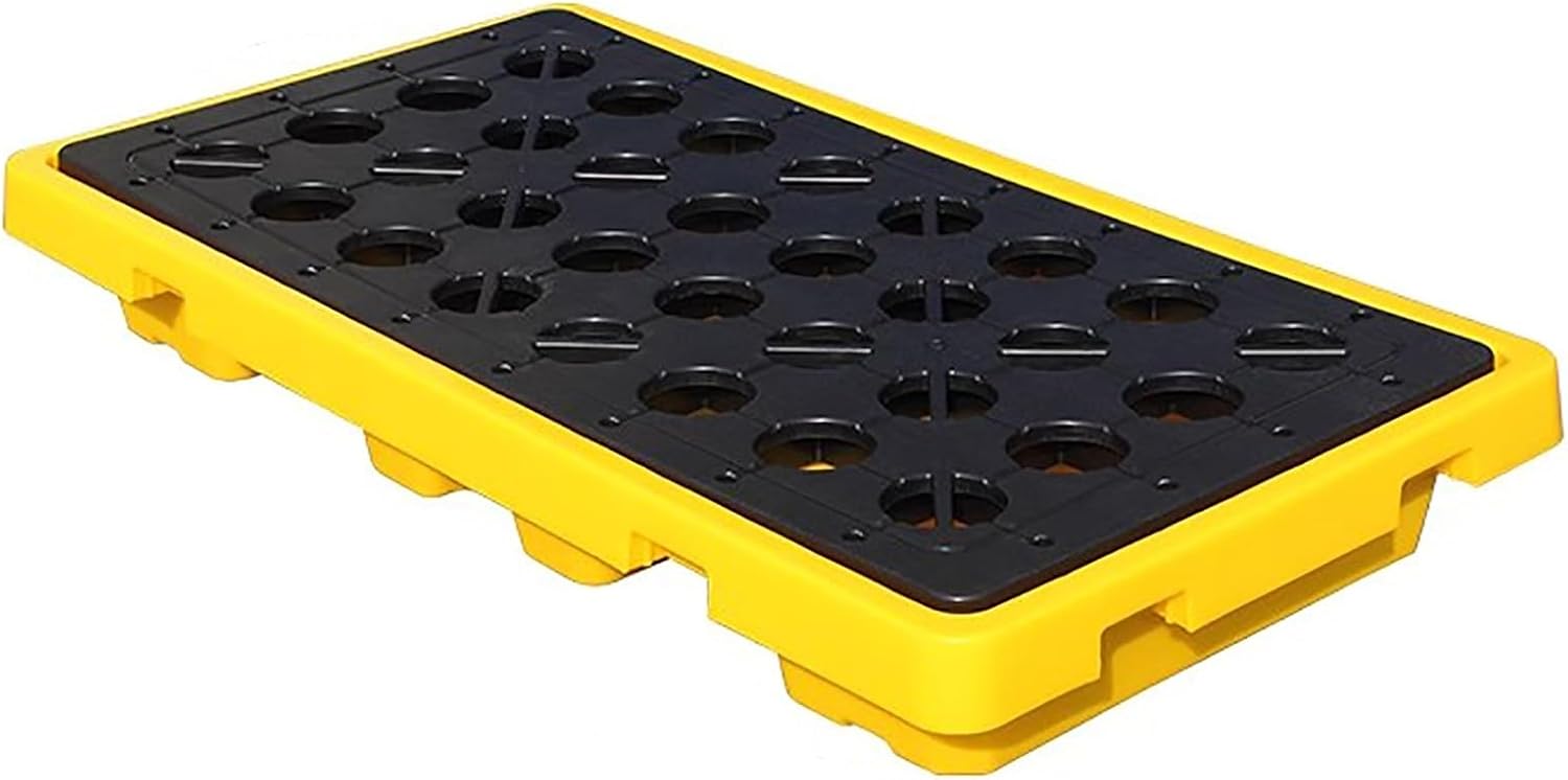 Heavy-Duty Spill Containment Tray, Leak Prevention Pallet with Drain for Drums - Ideal for Garages & Industrial Use (130x68x15cm) - Durable & Reliable
