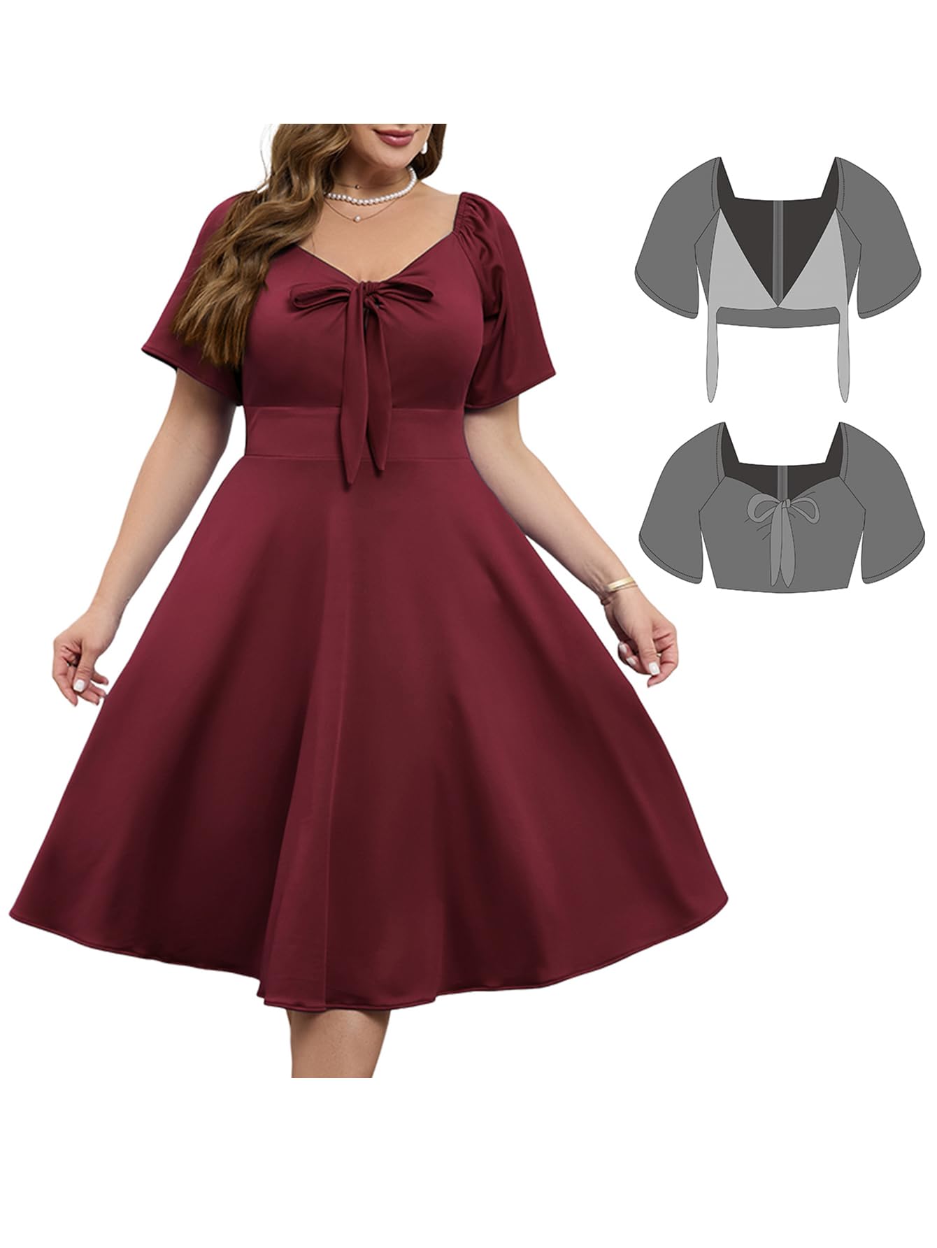 Photo 1 of Women Plus Size Cocktail Dresses Tie Front Adjustable Strap, Satin Midi Prom Party Wedding Guest Formal Dress XX-Large Plus Burgundy