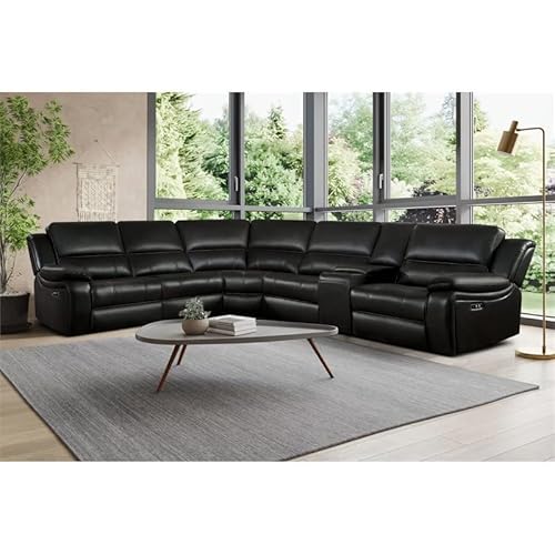 Homelegance 8260Db6Pw Power Reclining Sectional Sofa With Storage Console, 120" X 136", Dark Brown Faux Leather #TOP1