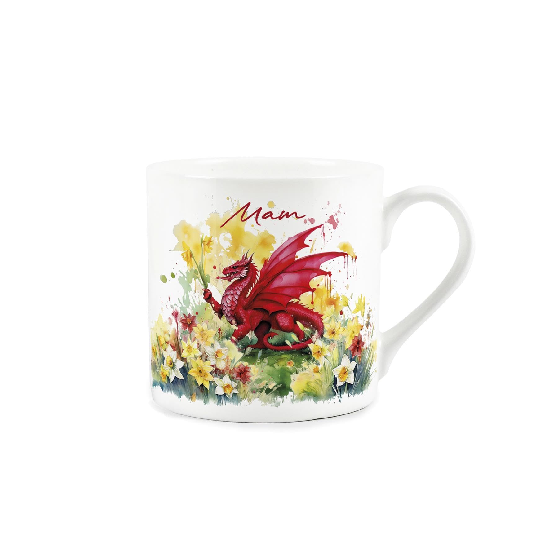 Purely Home Daffodils & Dragon Welsh Mum Mug - Floral Wales Souvenir Mam Gifts - Bone China Tea/Coffee Cup Present for Friends & Relatives