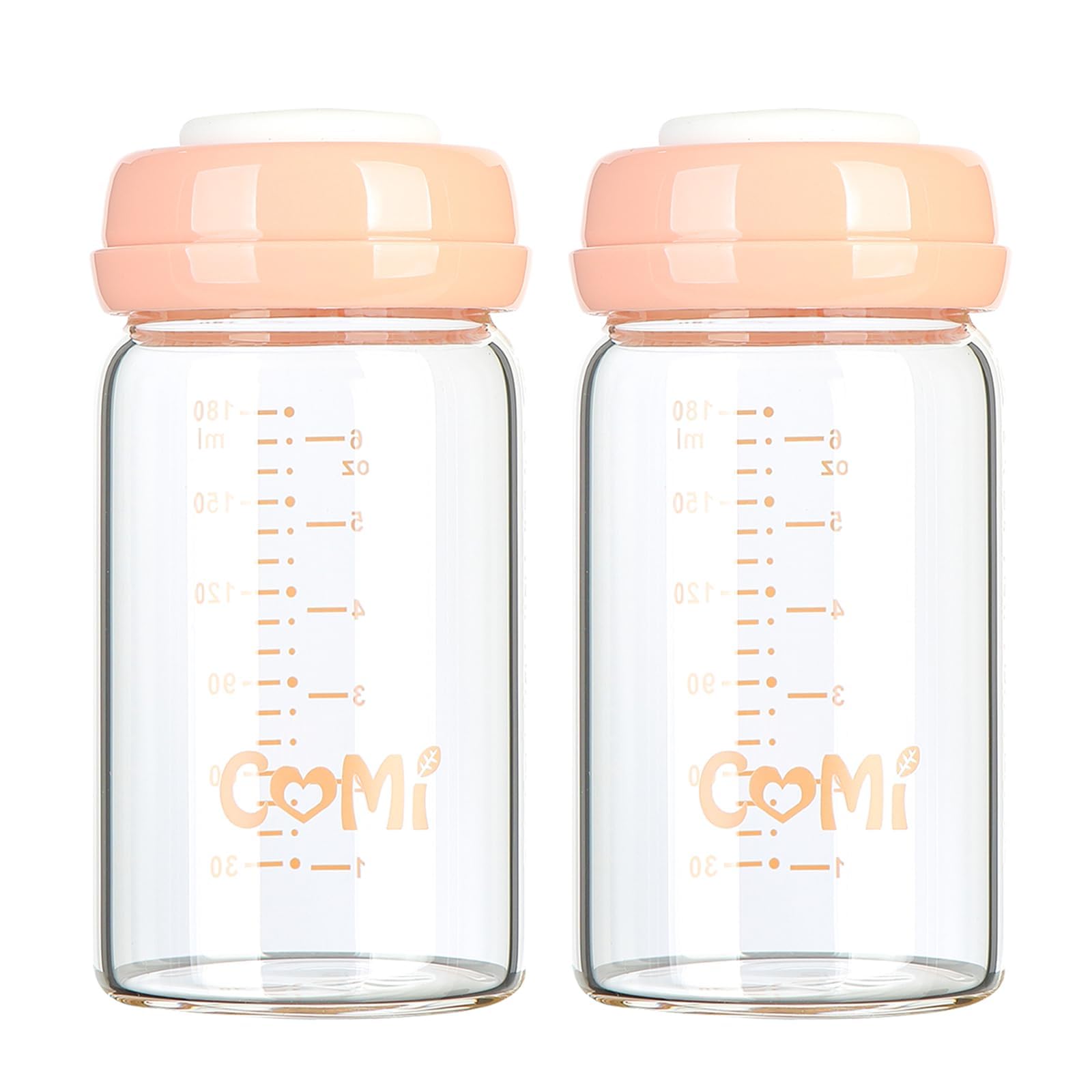 Glass Breastmilk Storage Bottles Pink 2 Pcaks 6.oz 180ml Reusable Wide Neck Bottles with Screw Ring Sealing Disk BPA-Free Leak-Proof Breastfeeding Milk Collection Fits Breast Pumps & Nipples