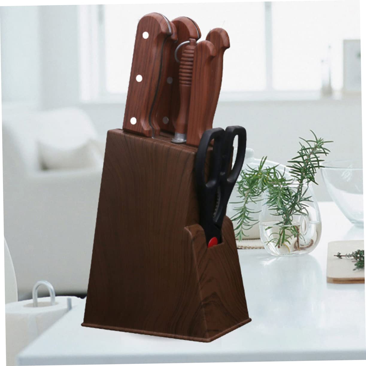 HOMSFOU 2pcs Holder Storage Stand Universal Block Kitchen Knives Organizer Household Tools Storage Shelves Plastic Knives Block Without Knives Wood Grain Storage Rack