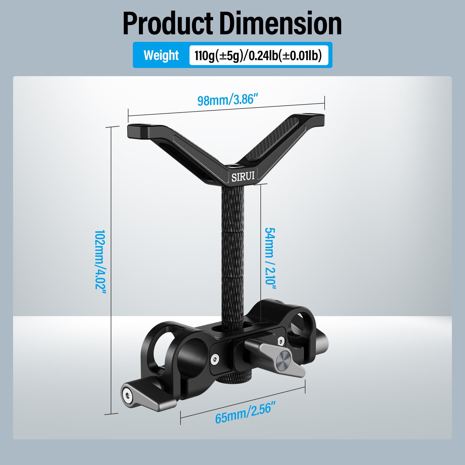 SIRUI AM-LB35 Support universel pour objectif d'appareil photo, rail de 15 mm, support pour téléobjectif long avec réglage vertical et horizontal, 3 tiges d'extension pour appareil photo reflex