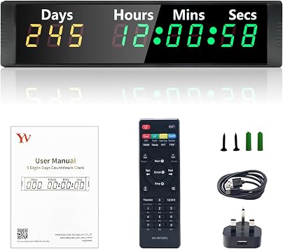 YZ Digital 999 Days Countdown Timer, 7 Colors Count Up/Count Down Clock with Remote, 12/24 Hour Real Time, Event Countdown Clock Large Display, Countdown Calendar for Retirement/Pregnancy/Birthday