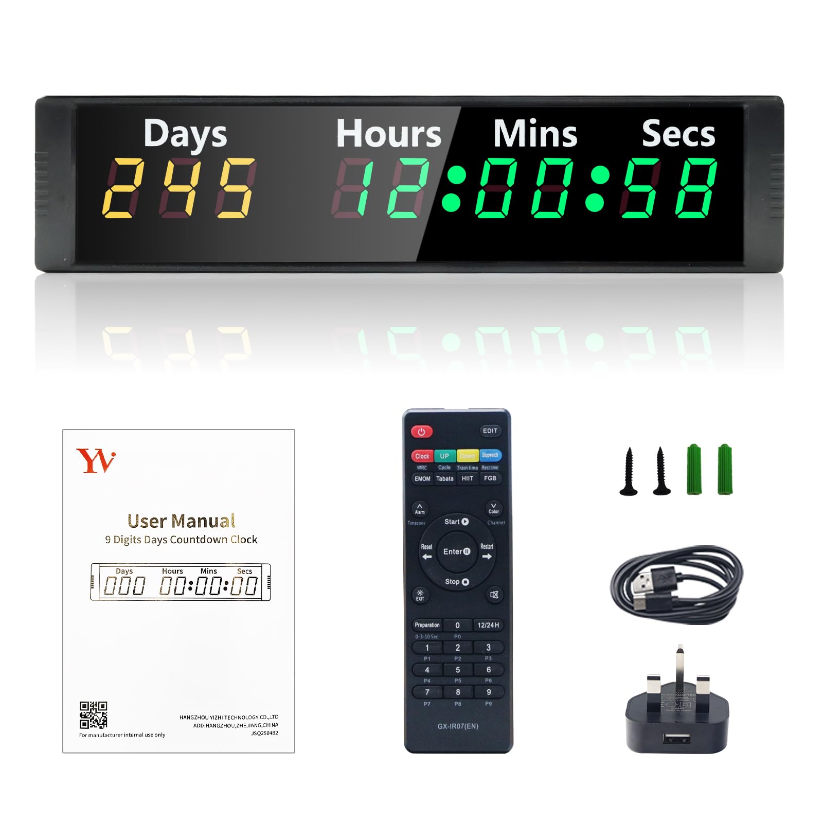 YZ Digital 999 Days Countdown Timer, 7 Colors Count Up/Count Down Clock with Remote, 12/24 Hour Real Time, Event Countdown Clock Large Display, Countdown Calendar for Retirement/Pregnancy/Birthday