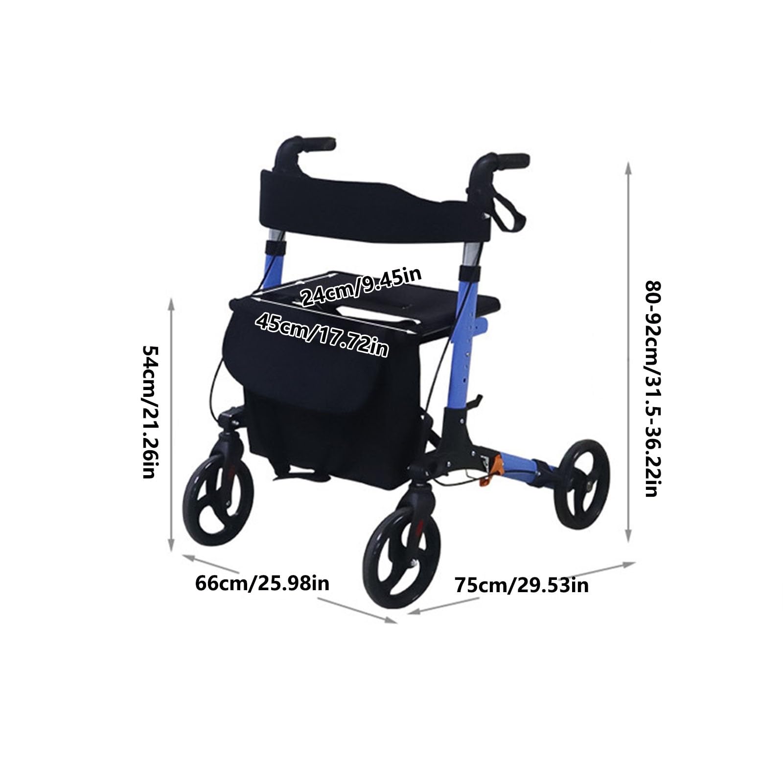 Chodzik Rollator Lekki chodzik na kółkach, składany chodzik z wyściełanym oparciem siedziska, składana pomoc do chodzenia dla seniorów i dorosłych z regulacją wysokości Pomoce do chodzenia