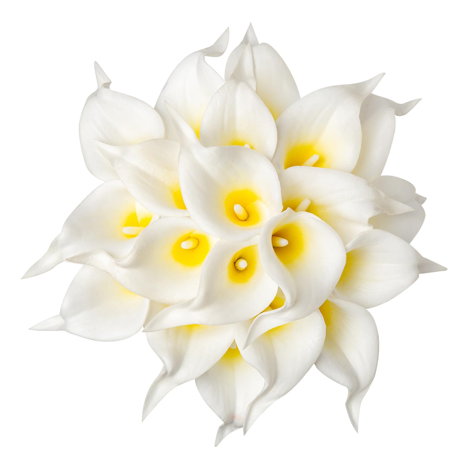 DuHouse20Pcs Artificial Calla Lily Flower Real Touch Latex Flowers for DIY Wedding Bouquet Party Home Decor (White Yellow)