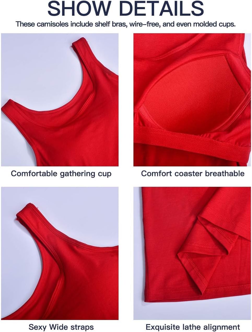 Tank Top with Built in Bra Cup for Women Casual Wide Strap Sleevless Layer Camisole Yoga Top Pack S-3XL - Image 5