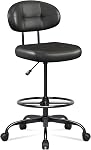 Misolant Chaise Vanity avec dossier, chaise de bureau sans bras avec roues et support Lombaire, Comfy PU Chaises de bureau en cuir avec hauteur réglable, 360°Swivel for Home Bedroom Navy Blue