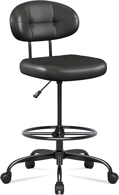 Misolant Drafting Chaise sans armoiries, chaise de bureau avec repose-pieds pour bureau debout, petite chaise de bureau Exécutif en Cuir Faux avec hauteur réglable pour Bar Lab Garage comptoir hauteur