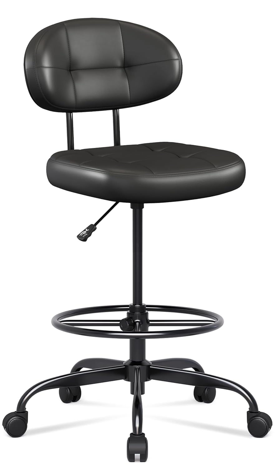 Misolant Drafting Chair Without Arms Tall Office Chair with Footrest Ring for Standing Desk Small Faux Leather Executive