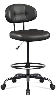 Misolant Drafting Chair Without Arms, Tall Office Chair with Footrest Ring for Standing Desk, Small Faux Leather Executive Office Chair with Adjustable Height for Bar Lab Counter Height Desk, Black - Amazon product rated Grade A