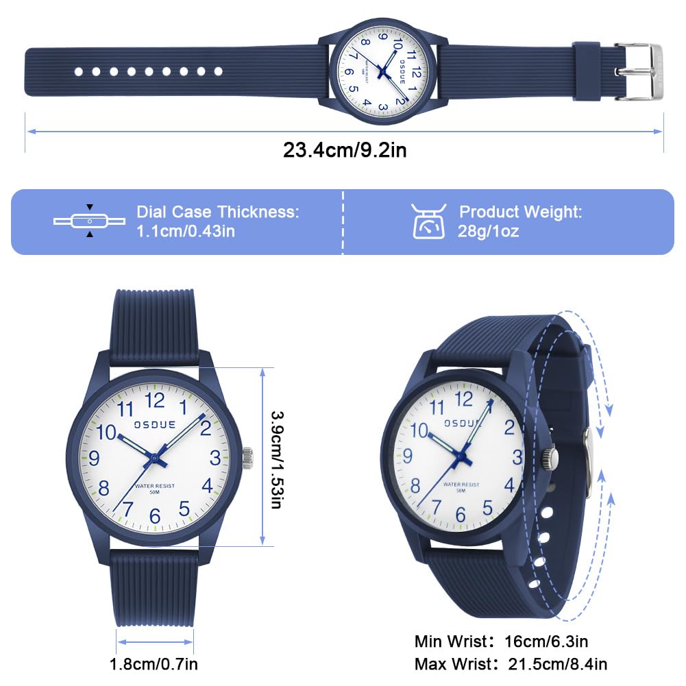OSDUE Reloj para NiñOs, 5ATM/50M Impermeable Fácil de Leer Relojes de Pulsera con Correa Suave, Reloj de Pulsera Analógico para Niños Niñas Regalo de CumpleañOs para 4-18 Años