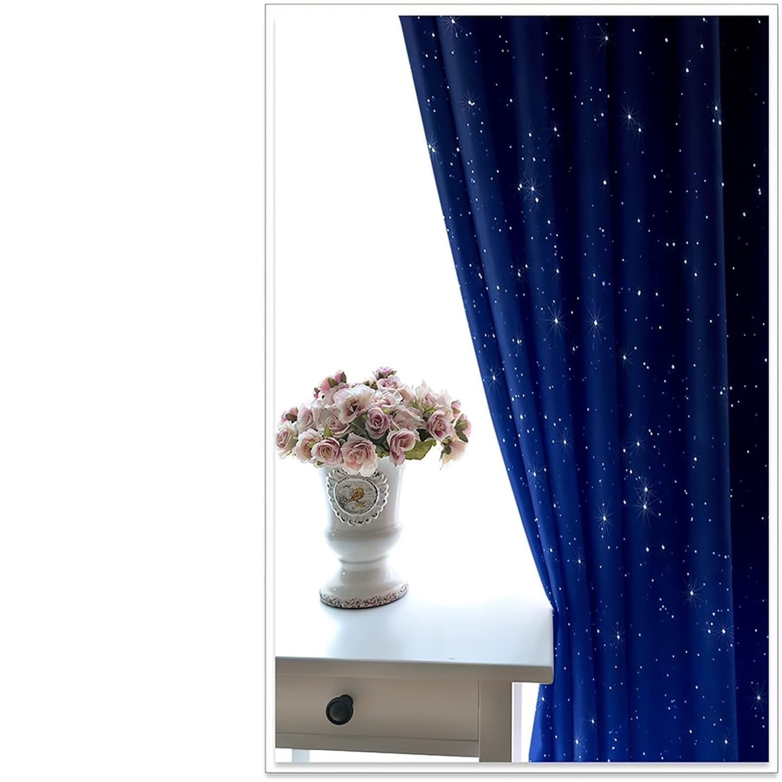 Vorhänge Blau Blickdicht, Vorhang Boho Style Sternenhimmel-Landschaft Polyester 2er Set 468x244cm