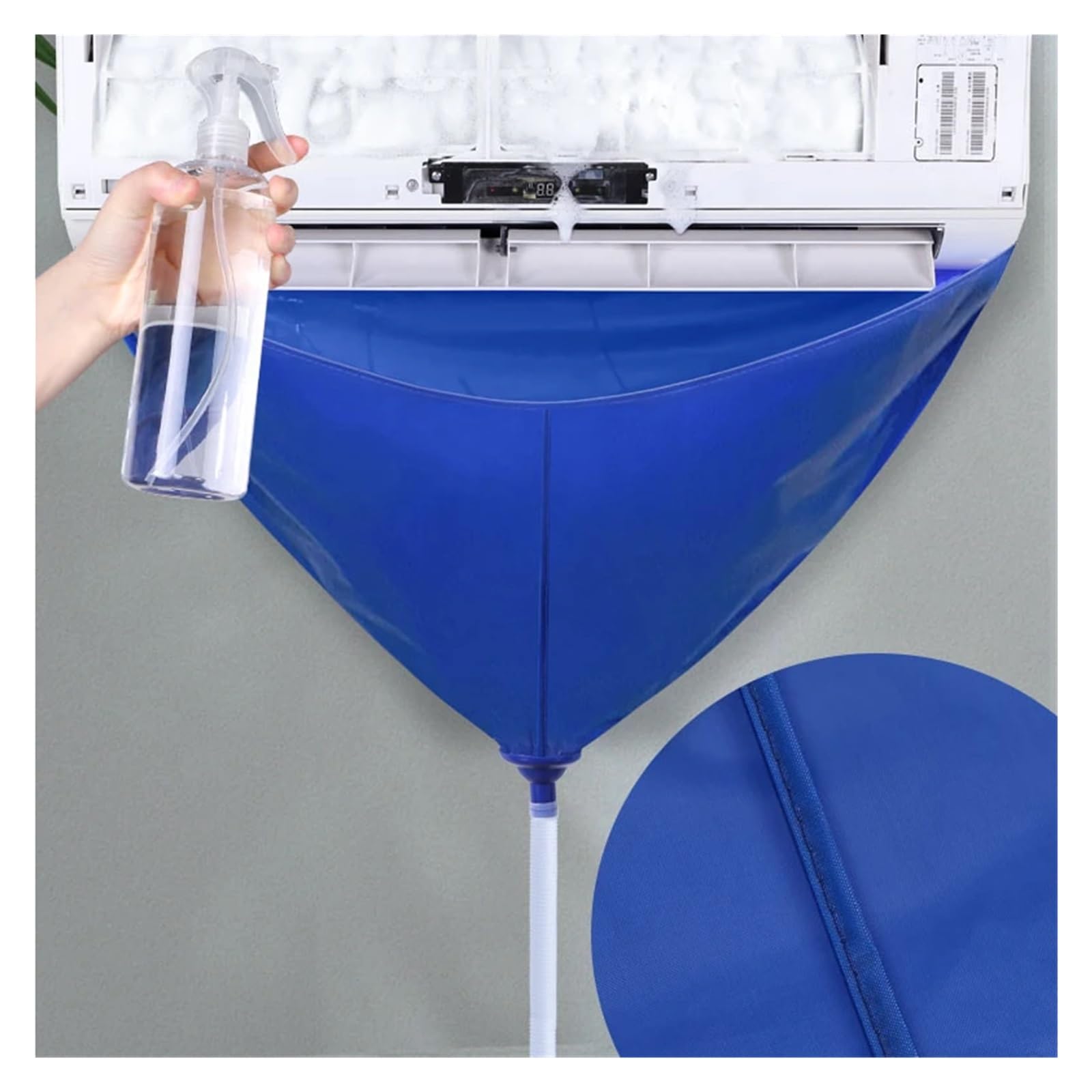 Kit de limpieza de CA, bolsa de limpieza de aire acondicionado con tubo de drenaje, cubierta de limpieza de CA, limpiador de aire acondicionado impermeable, herramientas de aire acondicionado