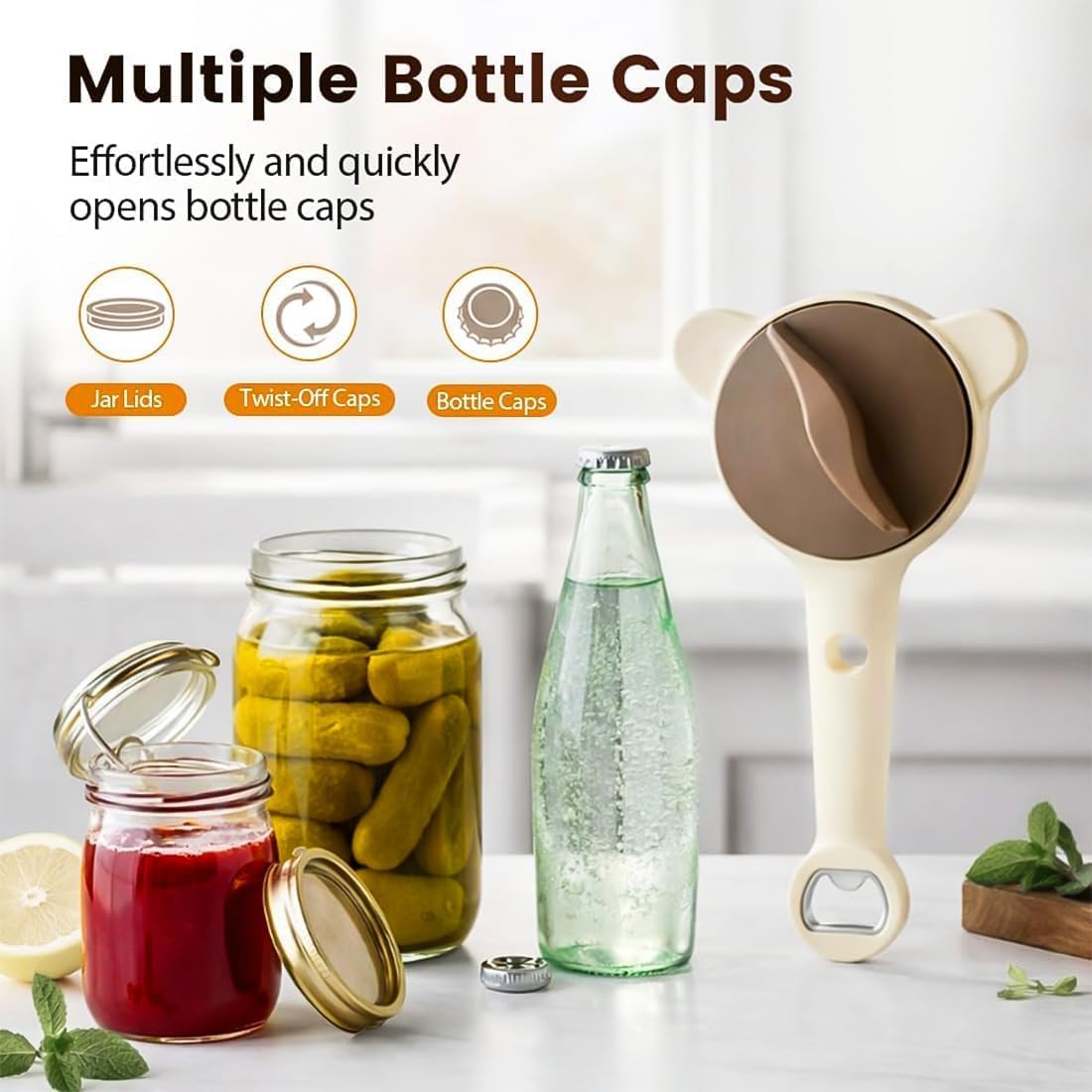 4-in-1 Multifunctional Jar Opener, Adjustable Stainless Steel Jar Opener with Bottle Cap Opener, Lid Gripper & Bottle Opener for Weak Hands, Manual Can Openers Kitchen Gadget (3)