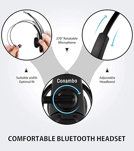 Miniatura 2 de Conambo Auriculares Bluetooth con micrófono, auriculares Bluetooth Trucker con cancelación de ruido, 22 horas de tiempo de llamada, auriculares