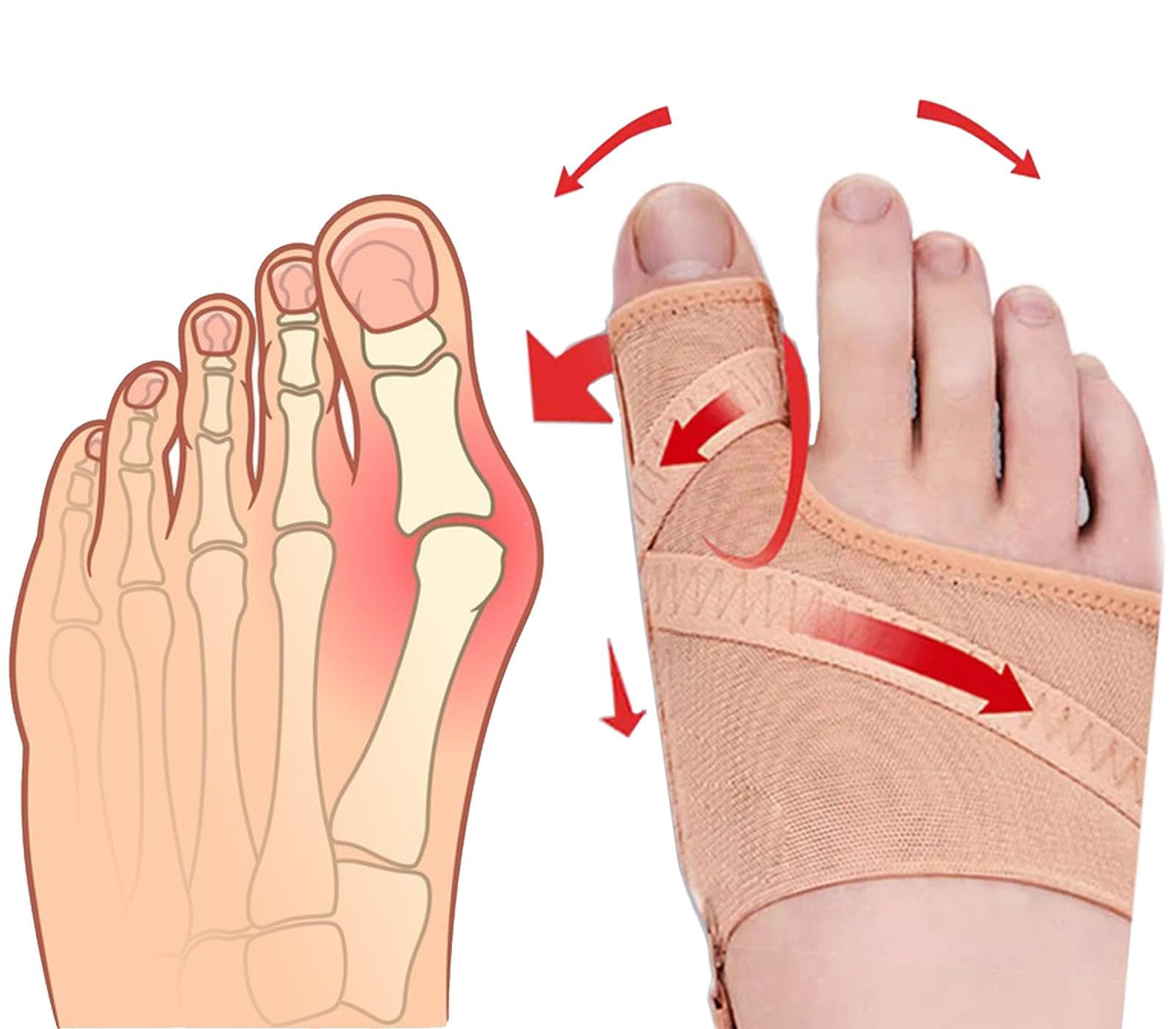 ExceforeBunion Corrector for Women and Men, 1 Pair Soft Slip Proofing Bunion Socks that Fit In Shoes, Big Toe Corrector, Silicone Toe Separators, Toe Spacers for Big Toe Pain Relief, Beige