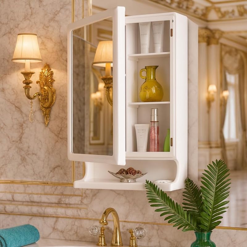 Image of Luxury Bathroom Cabinet with Mirror| Crafted from Premium ABS | Great Looking & Impressive | Durable & Heavy | Multi-Level Storage and Hidden Toothbrush Holder | Makeup Accessories Organizer