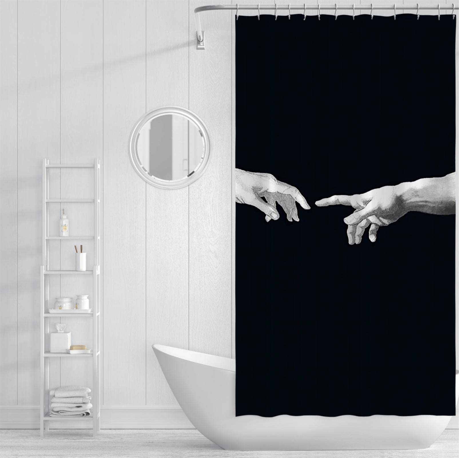 Protección de la privacidad Cortinas de Ducha Negras Cortinas de Ducha Poliéster de Dedo Cortina de Ducha de baño Suave Resistente al Agua con Juegos de Ganchos W300xL200cm