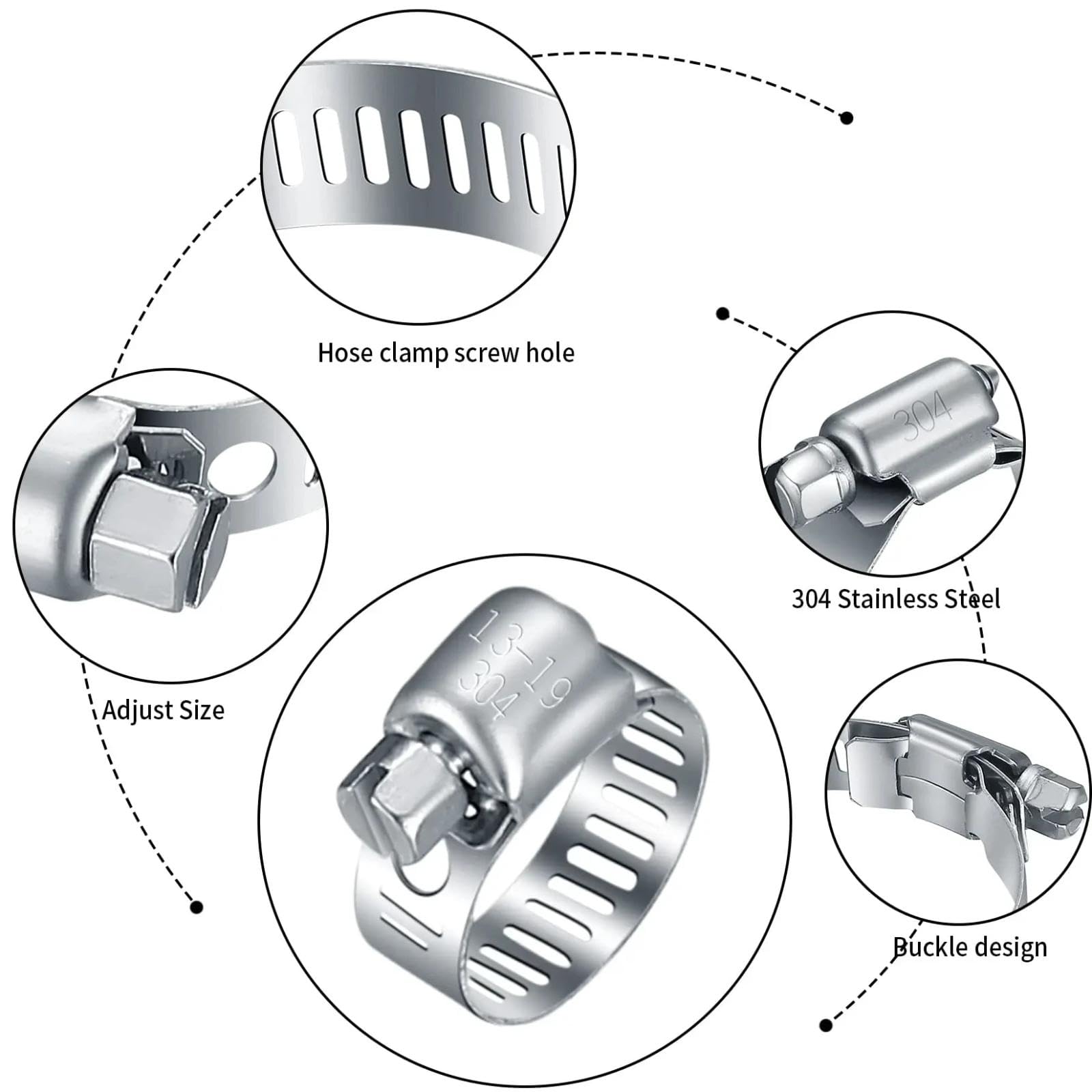 Abrazaderas de manguera de acero inoxidable ajustables de 6 a 152 mm con engranaje helicoidal (21-44 mm, 20 unidades)