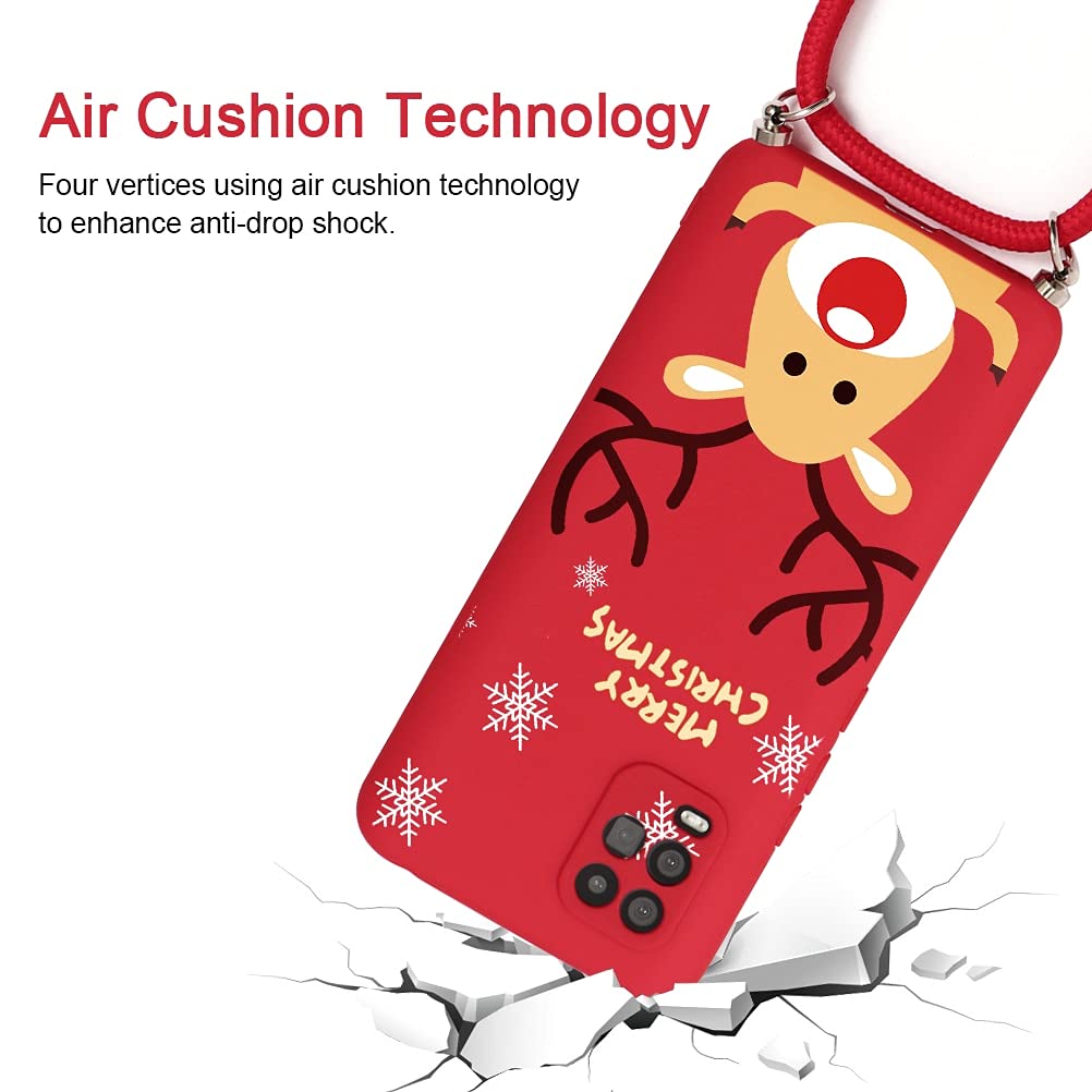 ZhuoFan Natale Custodia con Cordino per Huawei P30 Pro 6,47, Rosso Silicone Cover con Alce Natale Disegni Antiurto Christmas Case con Laccio Tracolla Cellulare Girocollo per Huawei P30 Pro