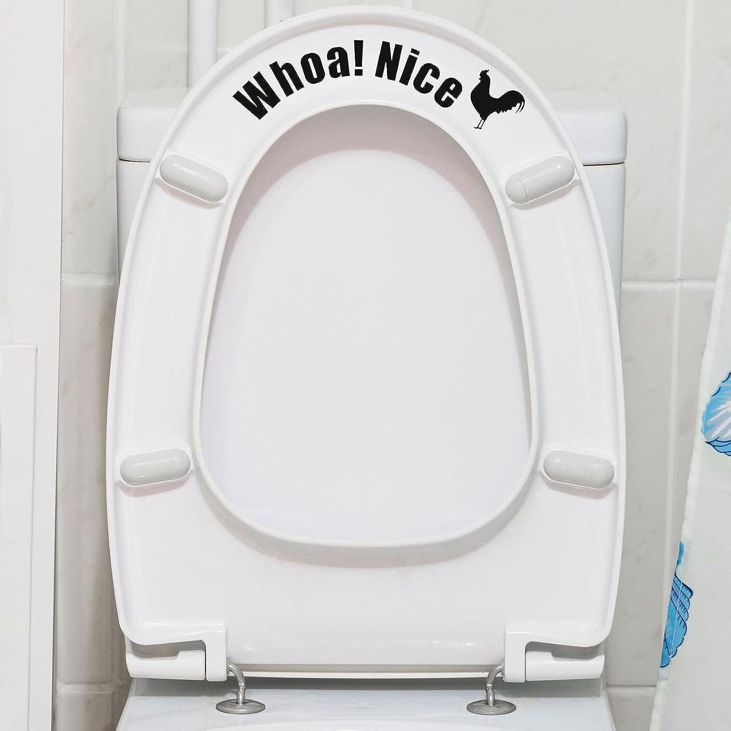 Humorous Bathroom Stickers, Whoa Nice Toilet Sticker Decal, Removable Toilet Seat Decals with Funny Quotes, Wall Art for Restroom Door Decor