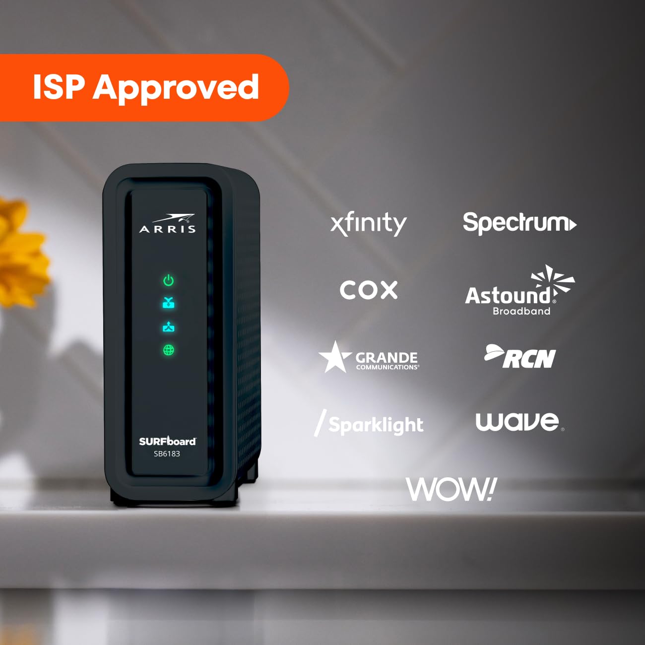 ARRIS SB6183 Modem câble – Modem câble DOCSIS 3.0 16 x 4 Gigabit Rapide, pour Comcast Xfinity, Cox, Spectrum et Plus, Port 1 Gbit/s, Vitesse Internet maximale de 400 Mbit/s