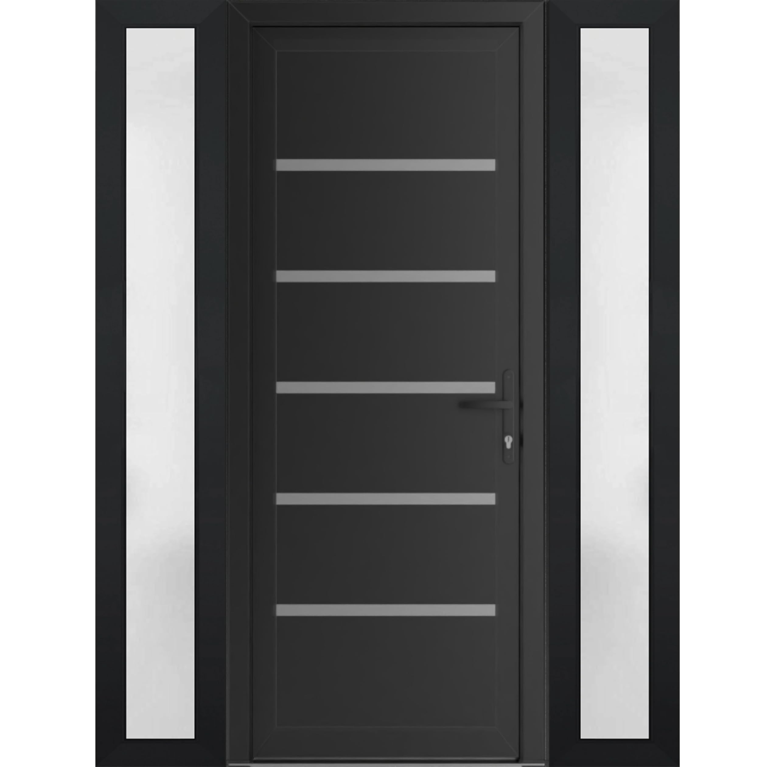 VDOMDOORS Front Exterior Door Prehung 32 x 80 inches | Manux 8415 Matte Black | Entry Door with Frame | Metal Sidelite | 2 Sidelites 12" | Left Hand | Front Entry