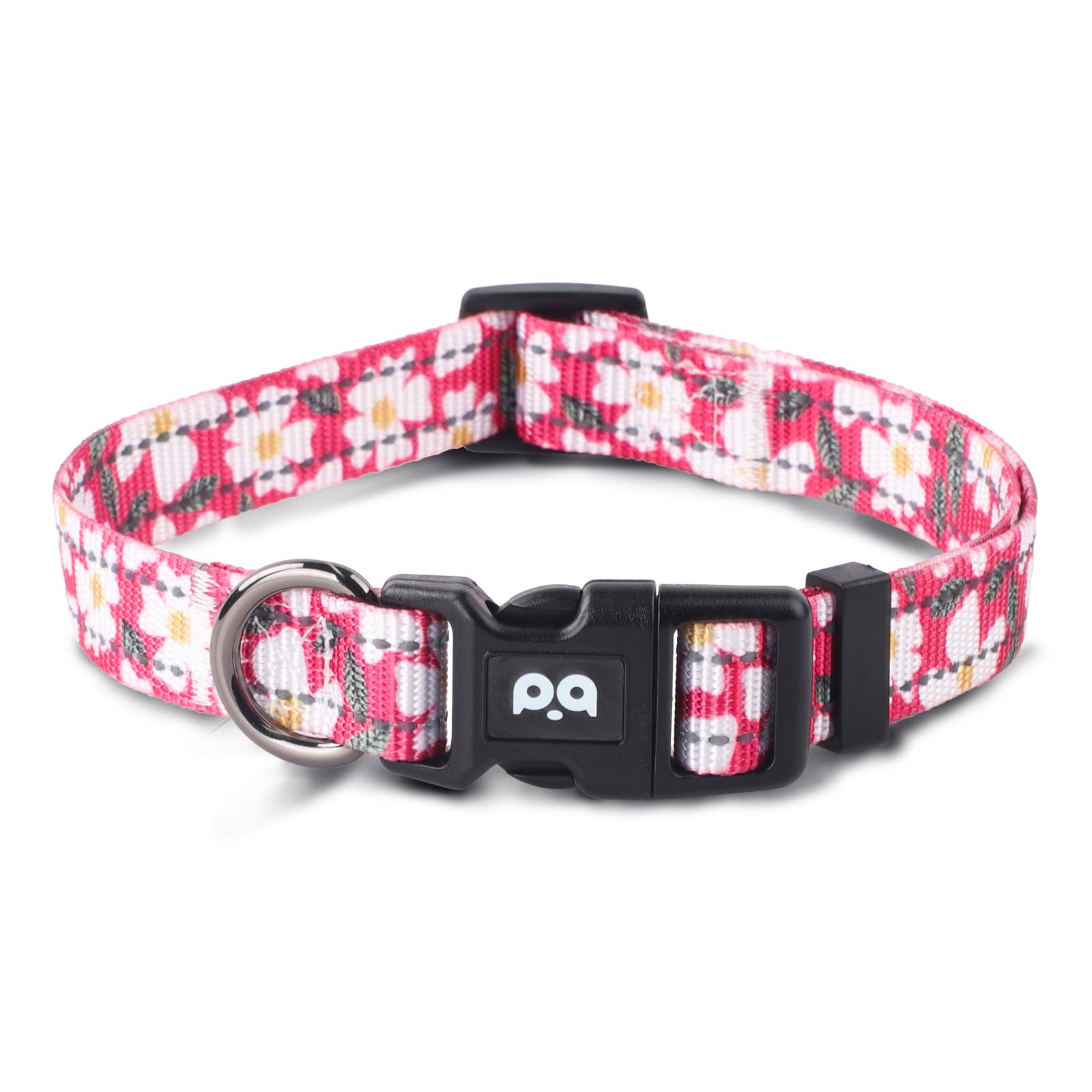 Dog Collar Cute Flower, Reflective Adjustable Basic Collars for Girl Female Small Medium Large Dogs Walking Running(Small,Pink)