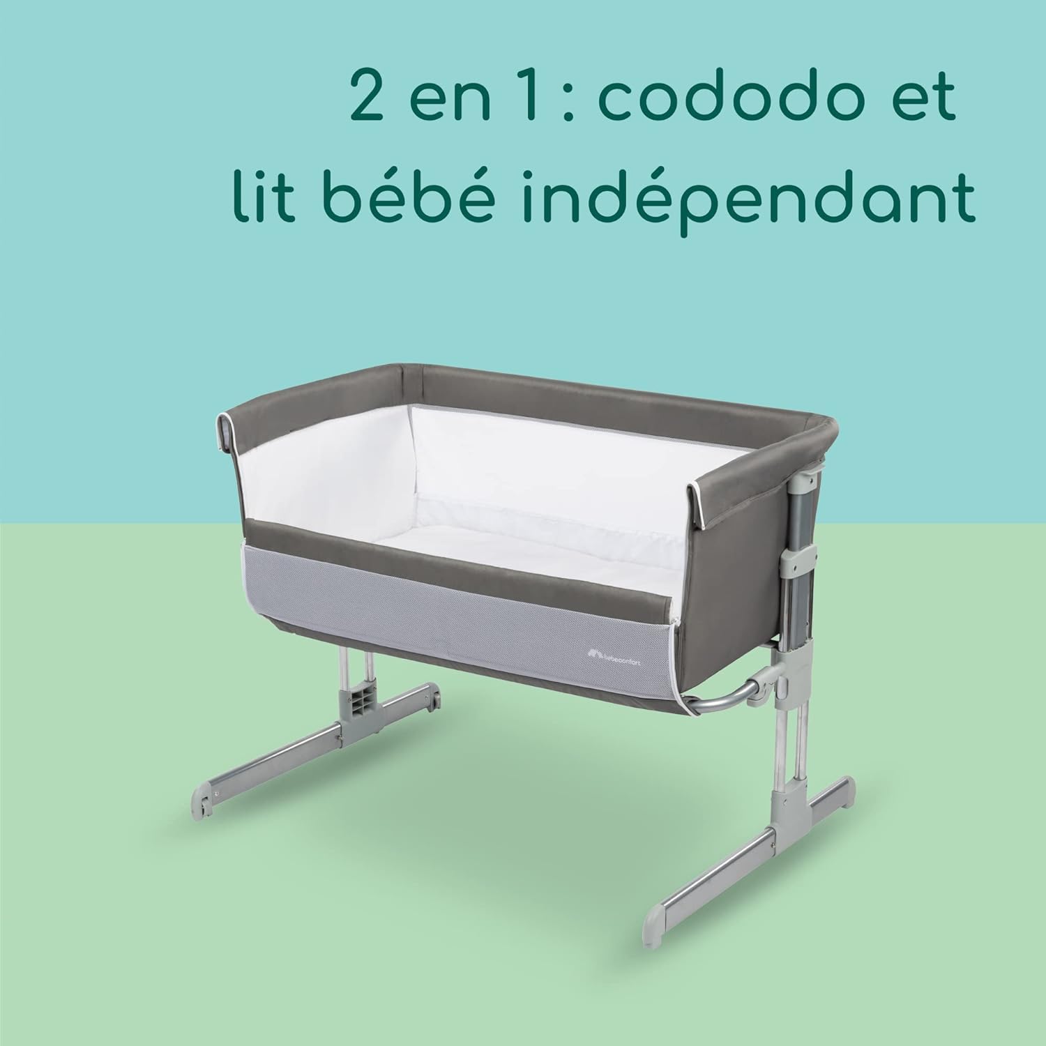 Bebeconfort Calidoo Lit Cododo Bébé Berceau 2-en-1 0-6 mois 0-9 kg Inclinable 5 Hauteurs Grand Matelas Rembourré Côtés Filet Gris Gris